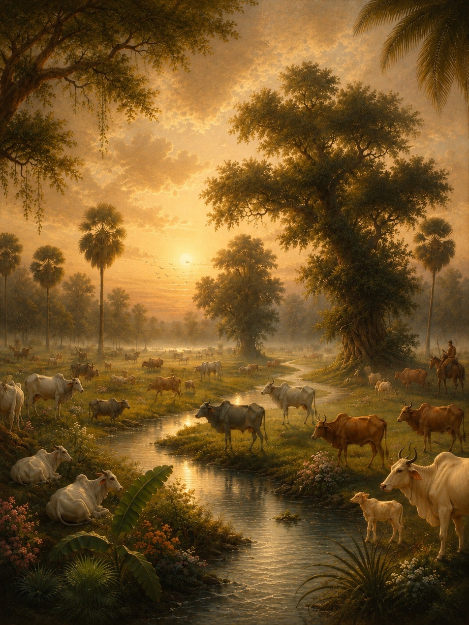 A painting of a herd of cows in a forest
AI-generated content may be incorrect.